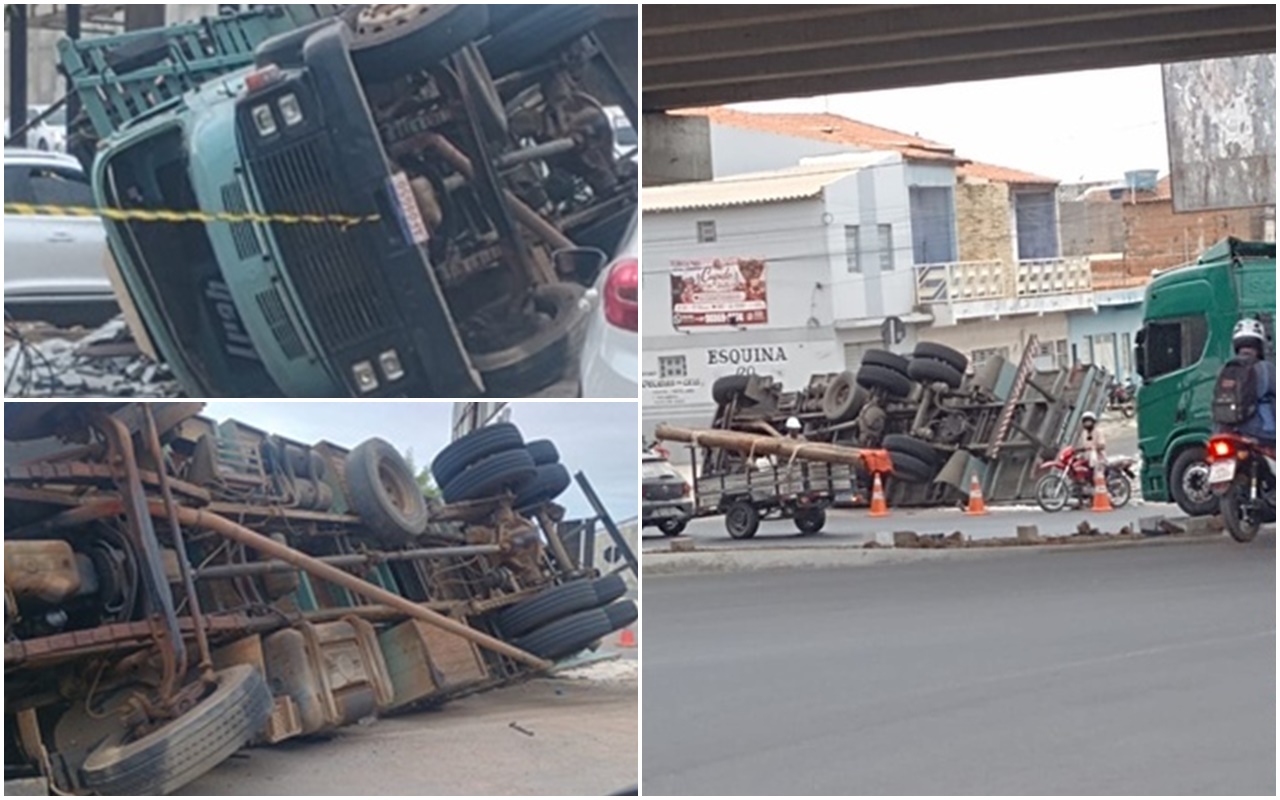 Caminhão capota e complica trânsito em Juazeiro