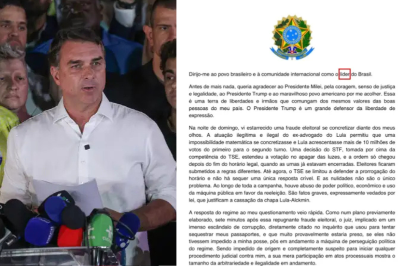 Flávio Bolsonaro volta atrás e se declara 'líder do Brasil' em nova carta divulgada