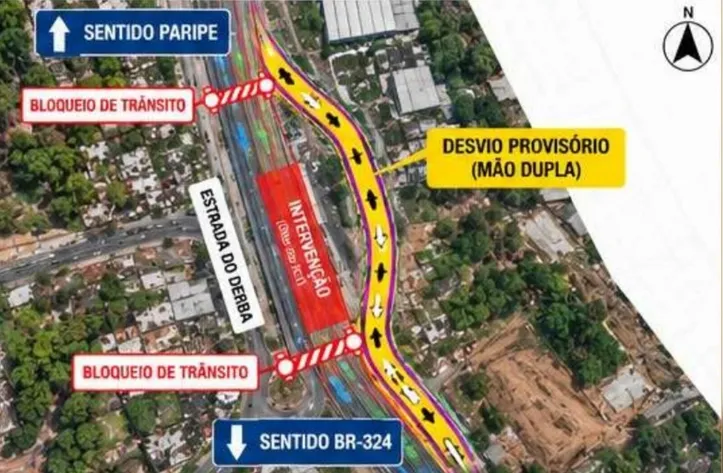 Motoristas terão que usar desvio na Estrada do Derba a partir desta quinta-feira (1°)